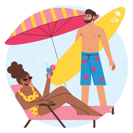 Couple profitant des vacances d'été  Illustration