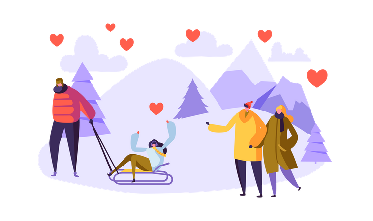 Couple profitant des vacances d'hiver  Illustration