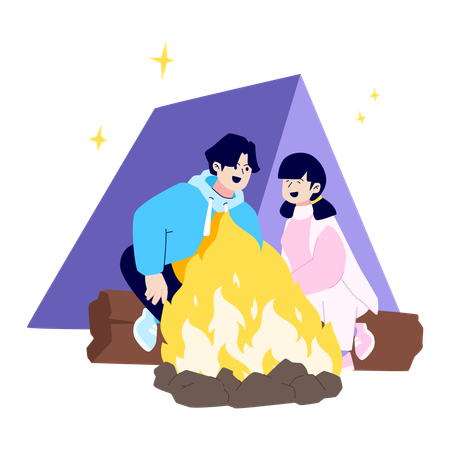 Couple profitant d'un feu de camp  Illustration