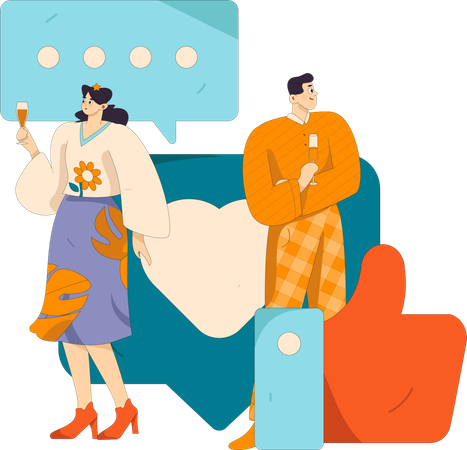 Couple profitant d'un rendez-vous en ligne  Illustration