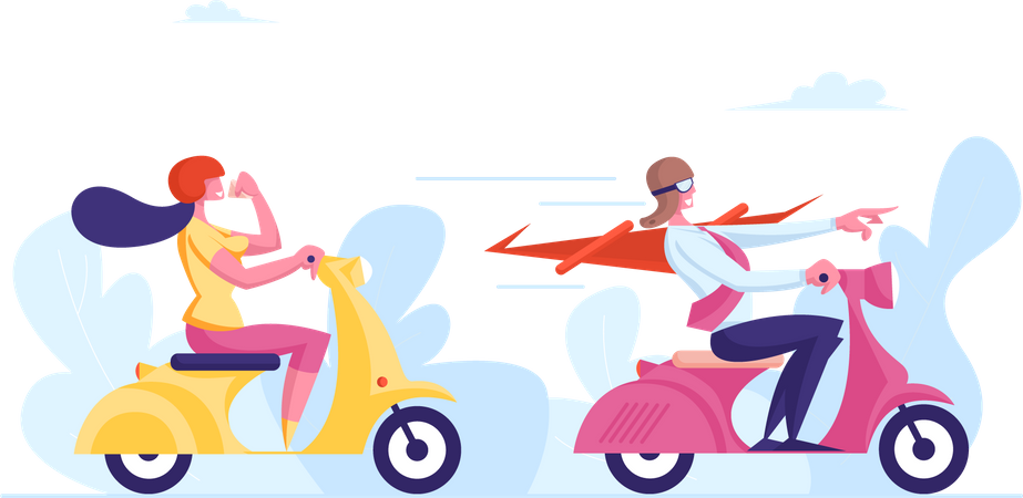 Couple profitant d'une balade en scooter  Illustration