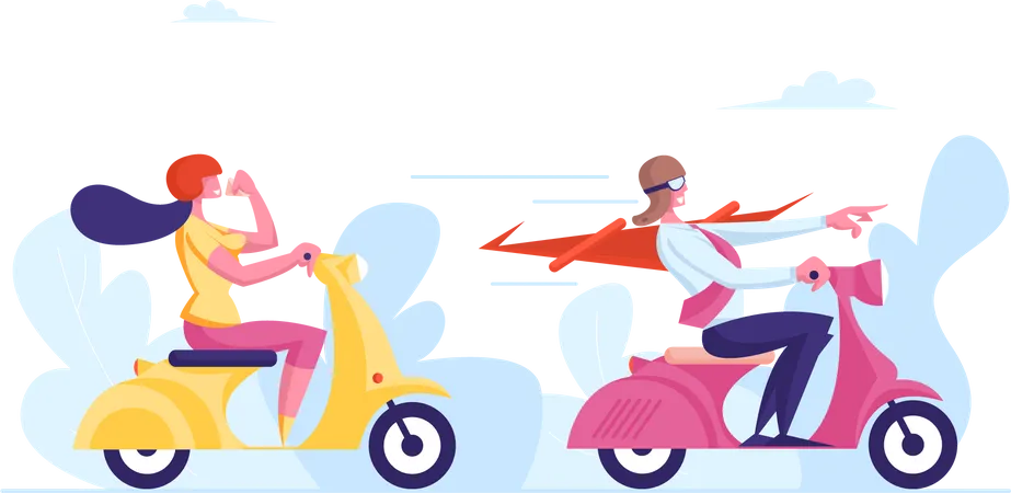 Couple profitant d'une balade en scooter  Illustration