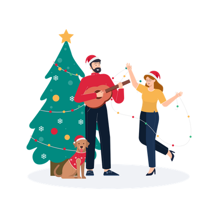 Couple appréciant la fête de Noël  Illustration