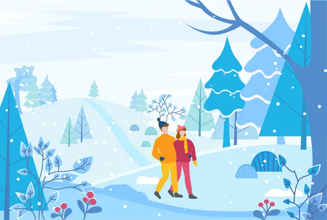 Couple profitant de l'hiver  Illustration