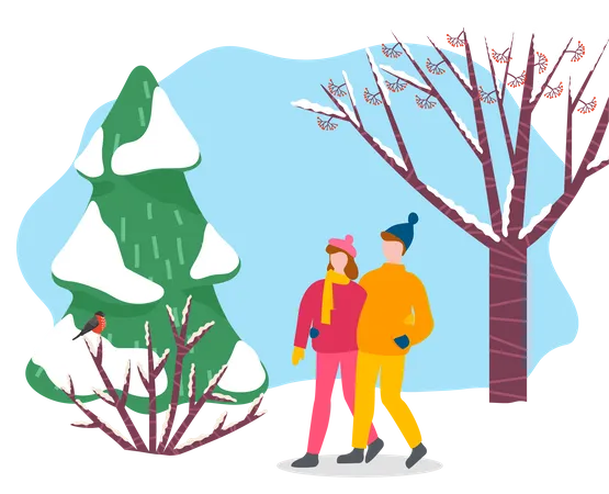 Couple profitant de l'hiver  Illustration