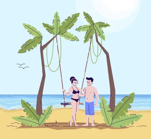 Couple appréciant sur la plage  Illustration