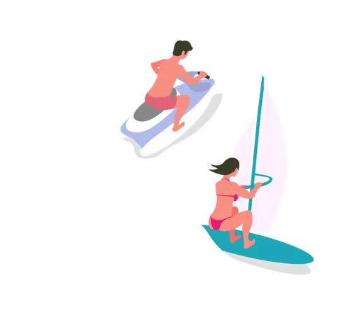 Le couple profite des activités nautiques  Illustration