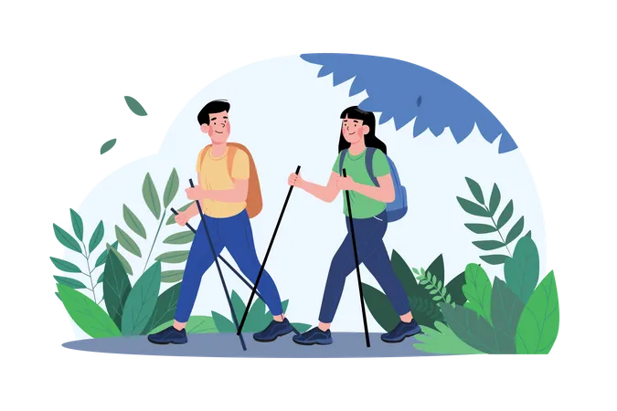 Couple marchant dans la forêt  Illustration