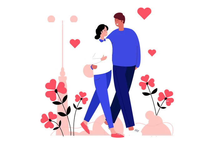 Couple marchant dans le parc  Illustration