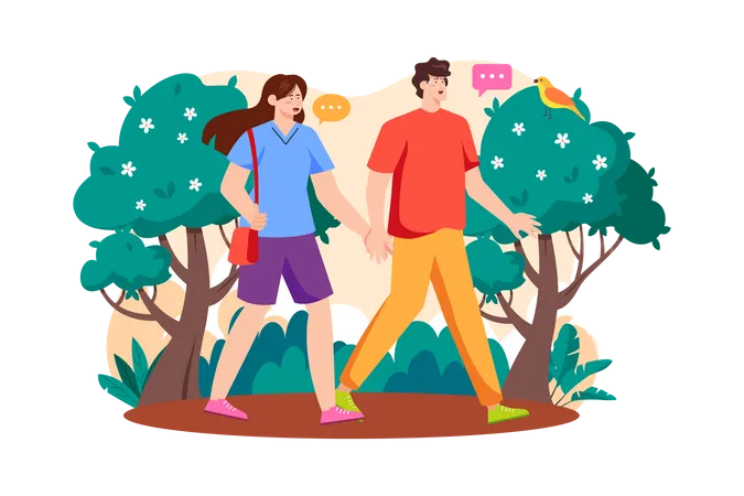 Couple marchant dans les bois  Illustration