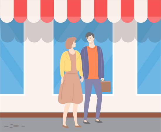 Couple marchant dans la ville  Illustration