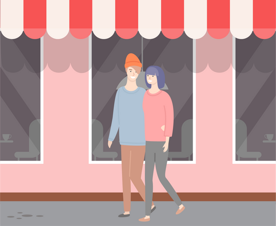 Couple marchant dans la ville  Illustration