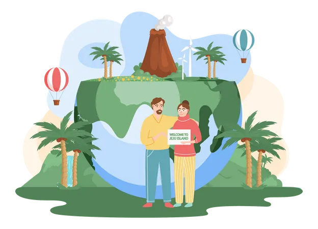 Couple promoting jeju island tourism Illustration