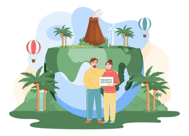 Couple promoting jeju island tourism  Illustration