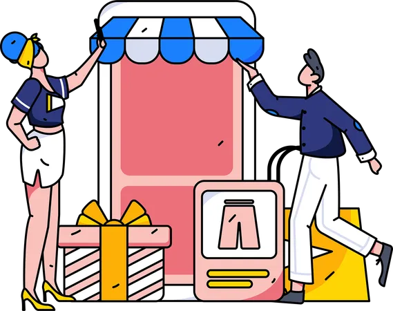 Couple purchasing clothes from digital website  Illustration