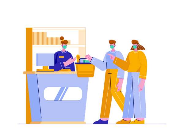 Couple purchasing groceries from store  Illustration