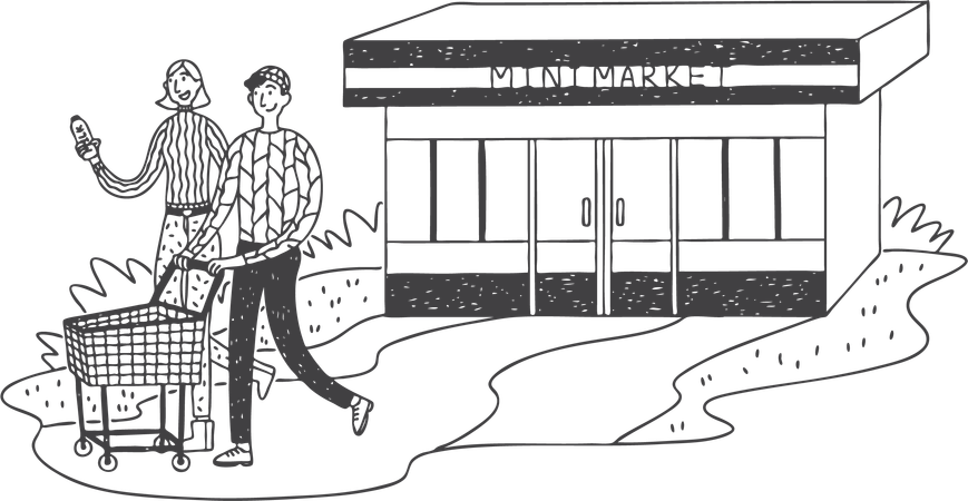Couple purchasing milk product at mini market  Illustration
