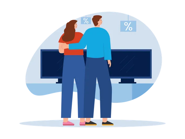 Couple purchasing tv during sale Illustration