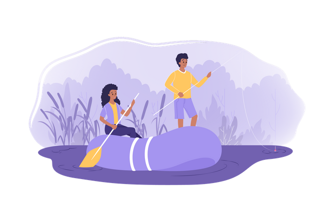 Couple rafting in the river  Illustration