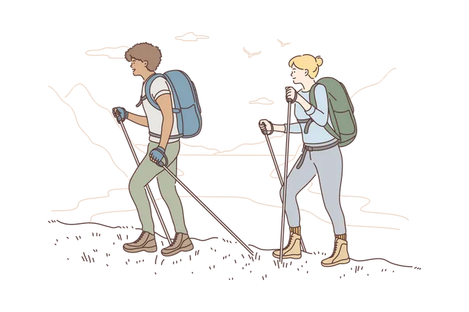 Couple randonnée ensemble  Illustration