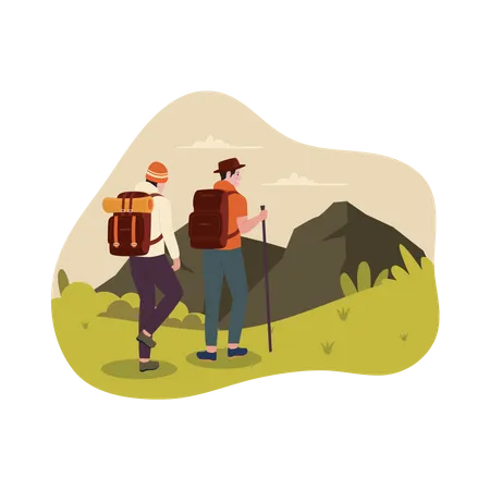 Couple randonnée montagne  Illustration