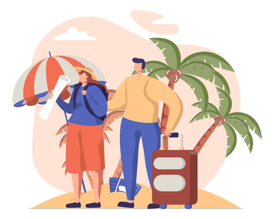Couple reached at the beach Illustration