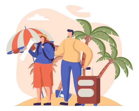 Couple reached at the beach Illustration