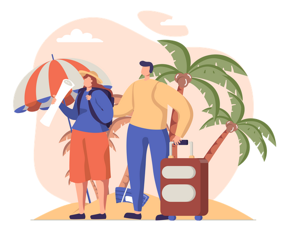 Couple reached at the beach  Illustration