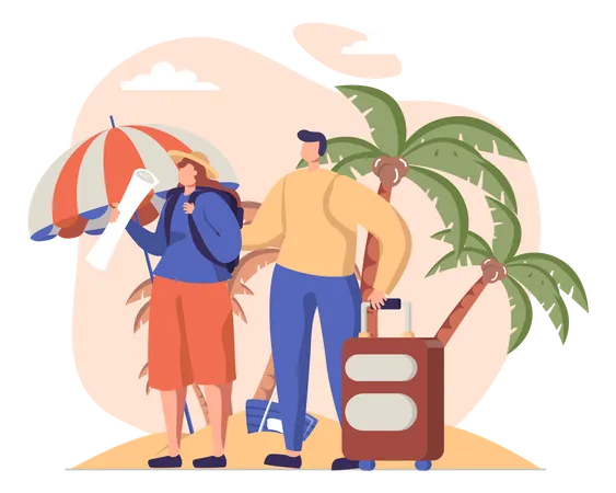 Couple reached at the beach  Illustration