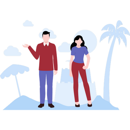 Couple reached at the beach  Illustration