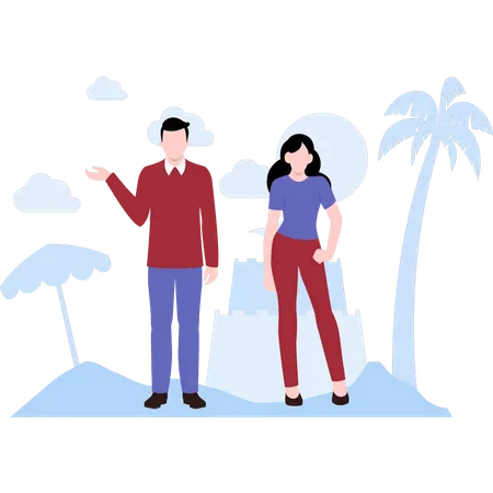 Couple reached at the beach  Illustration