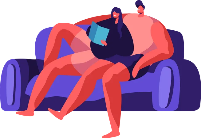 Couple Read Book Together  Illustration