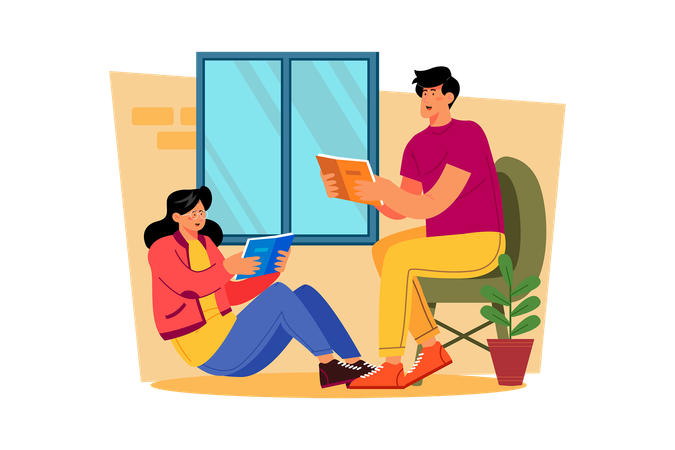 Couple reading book  Illustration