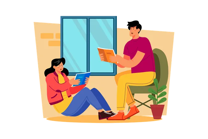 Couple reading book  Illustration