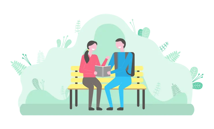 Couple reading book in park  Illustration