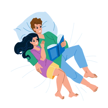 Couple Reading Vector Woman Man Young Book Happy Lifestyle Home Love Family Boyfriend Adult Together Couple Reading Character People Flat Cartoon Illustration Illustration