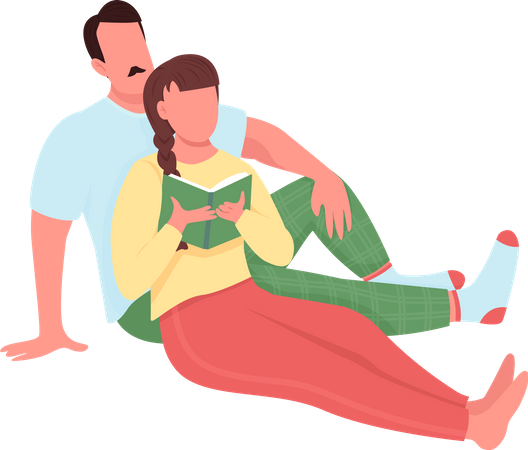 Couple reading book together  Illustration