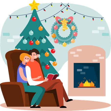Couple spending time together during Christmas holiday  イラスト