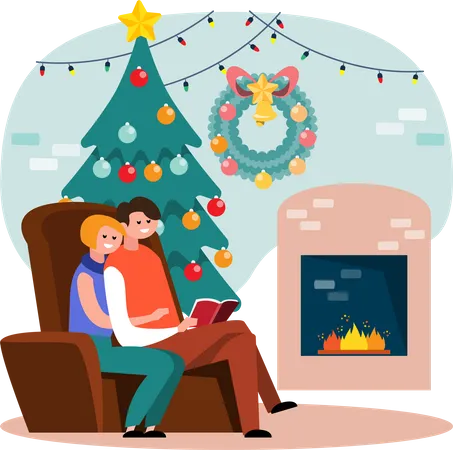 Couple spending time together during Christmas holiday  イラスト