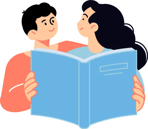 Couple reading love story book  Illustration