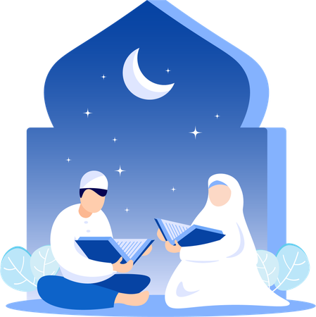 Couple reading Quran book together  Illustration