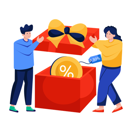 Couple receives Discount gift  Illustration