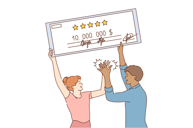 Couple receives money cheque  Illustration