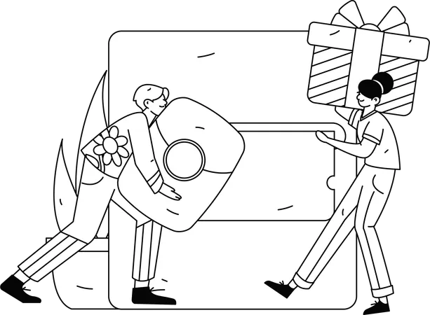 Couple receiving shopping rewards after online purchases  Illustration