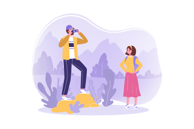 Couple à la recherche d'un lieu de voyage  Illustration