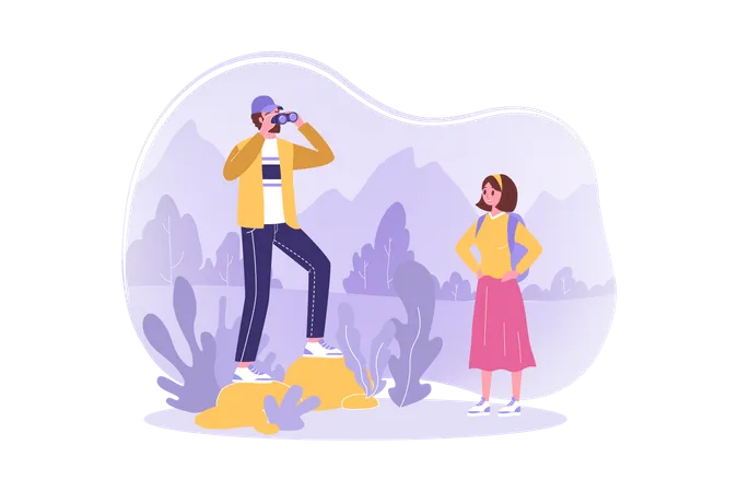 Couple à la recherche d'un lieu de voyage  Illustration