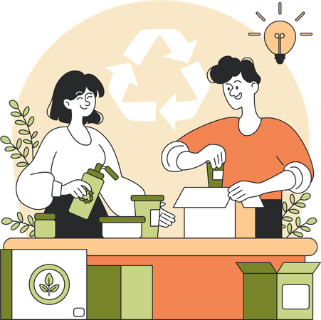 Couple recycling products  Illustration