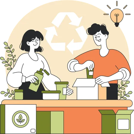 Couple recycling products  Illustration