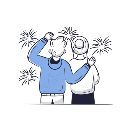 Couple regardant des feux d'artifice  Illustration