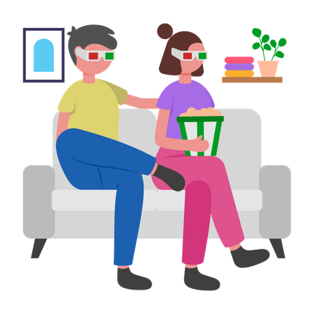 Couple regardant un film  Illustration